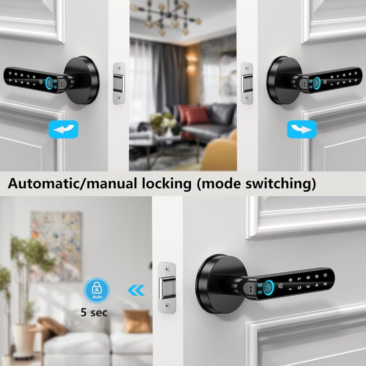 Fingerprint Door Lock- Smart Door knob,biometric Door Lock with passcode keypad keyless Entry Door Handle - Image 7