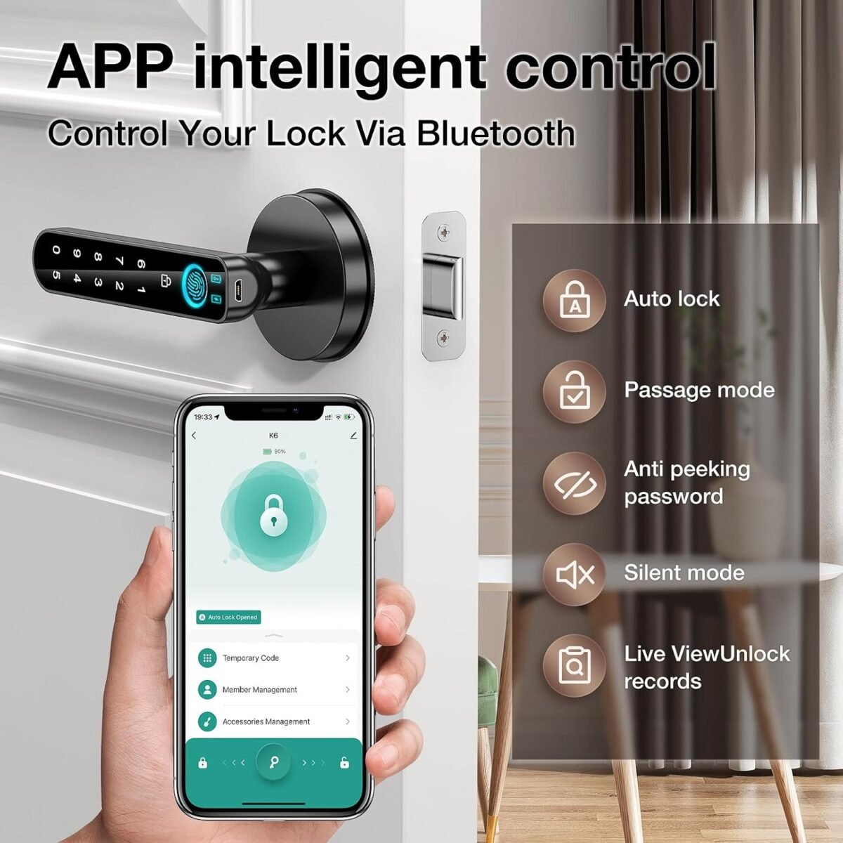Fingerprint Door Lock- Smart Door knob,biometric Door Lock with passcode keypad keyless Entry Door Handle - Image 5