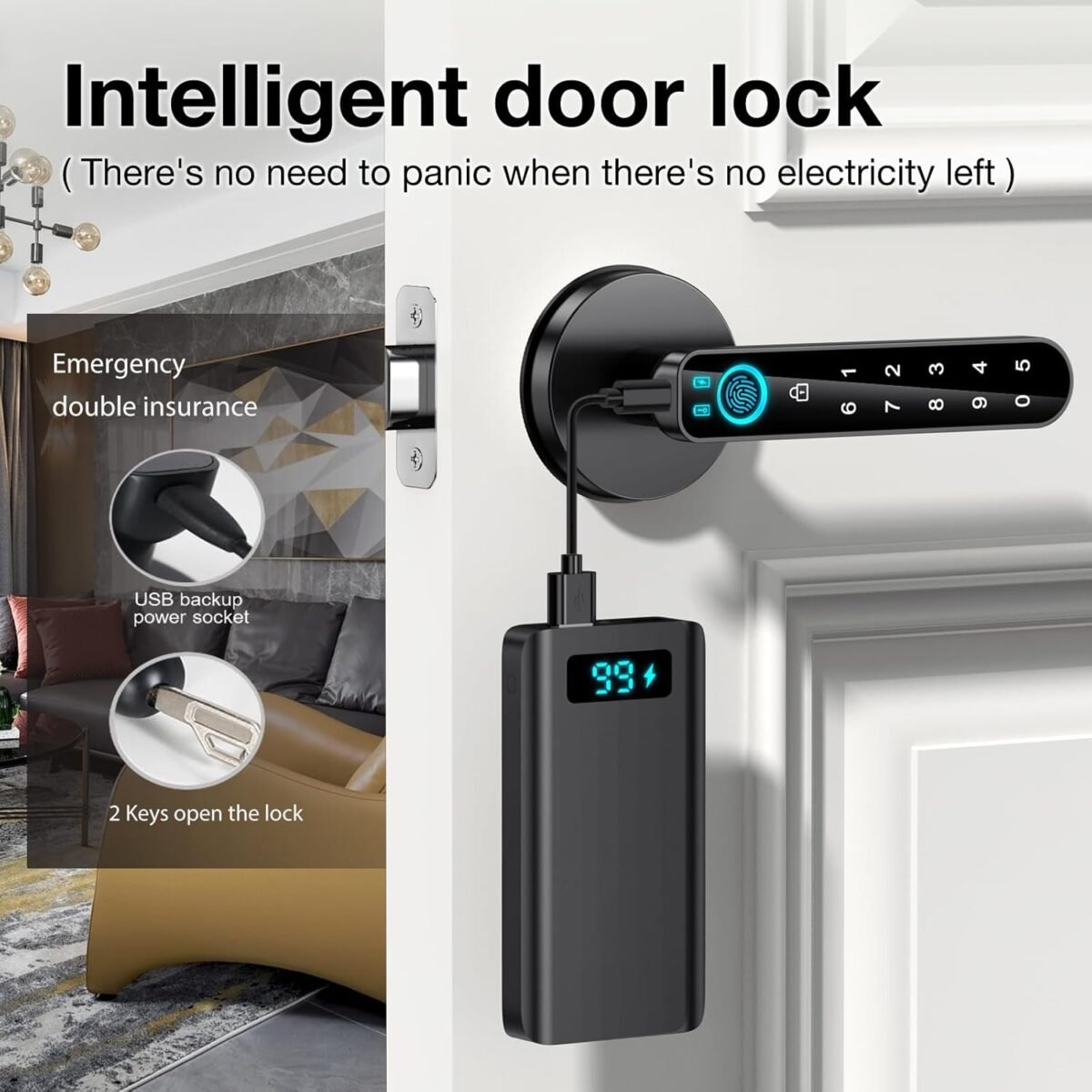 Fingerprint Door Lock- Smart Door knob,biometric Door Lock with passcode keypad keyless Entry Door Handle - Image 4