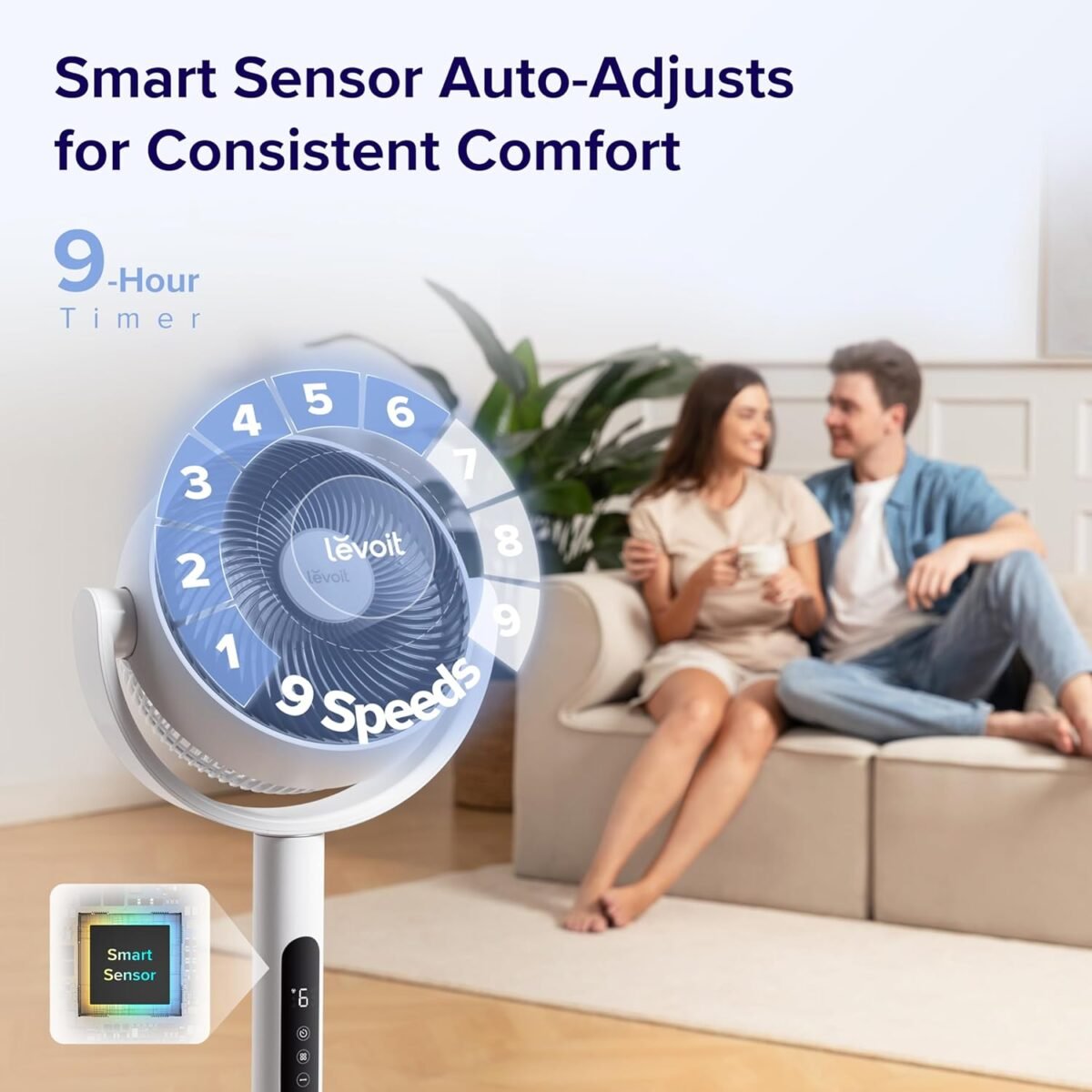 Standing Fan for Bedroom, CirculAir 120° Oscillating, Quiet 20dB, 9 Speeds, 4 Modes - Image 3