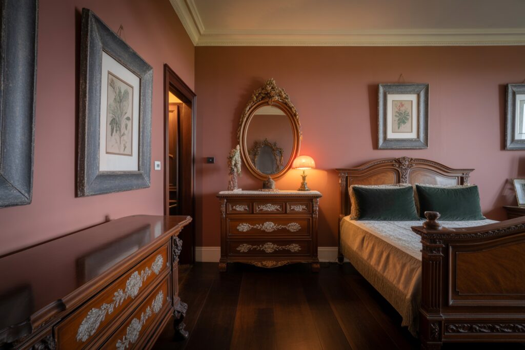 Antique Dark Wood Furniture With Carved Details