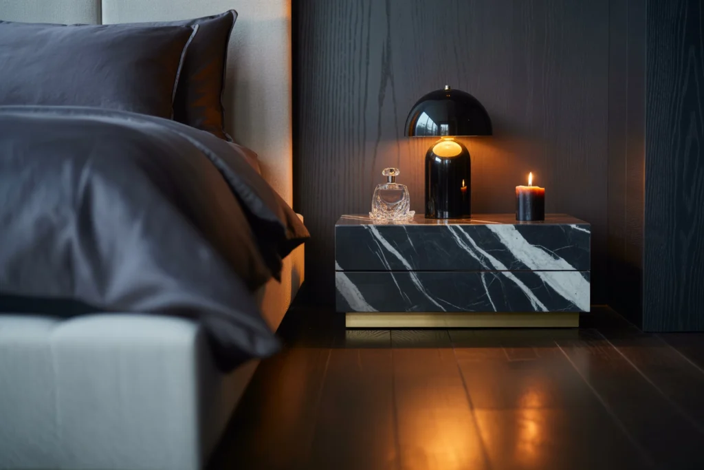 Black Marble Surfaces and Nightstands