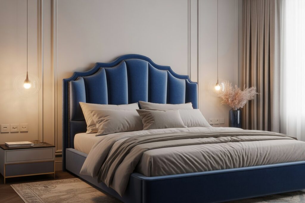 Blue Velvet Statement Bed