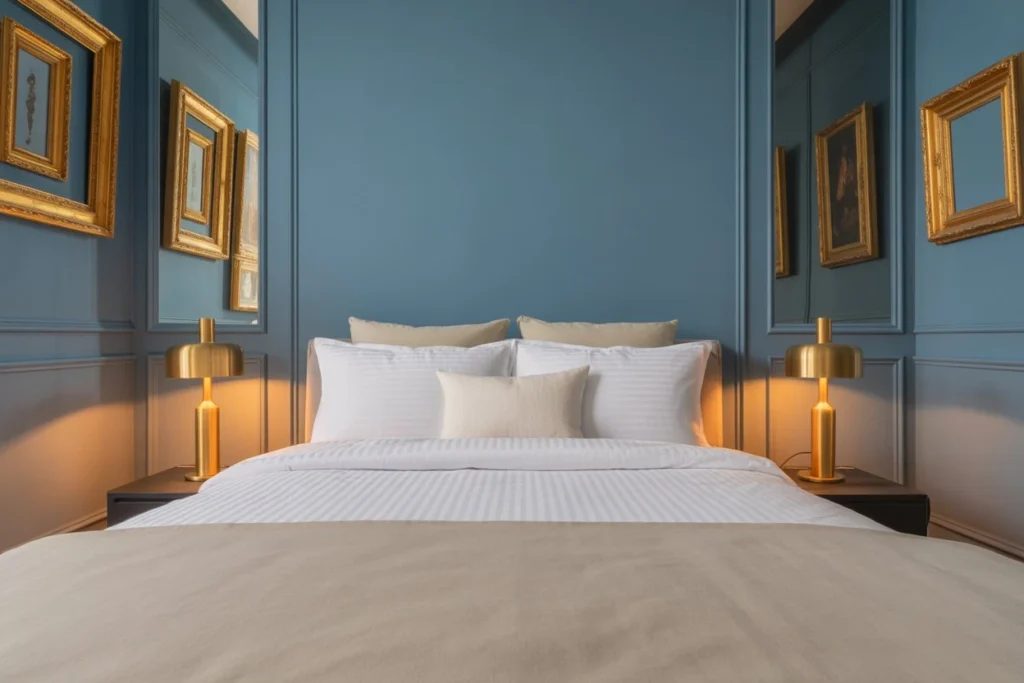Blue and Gold Touches blue bedroom