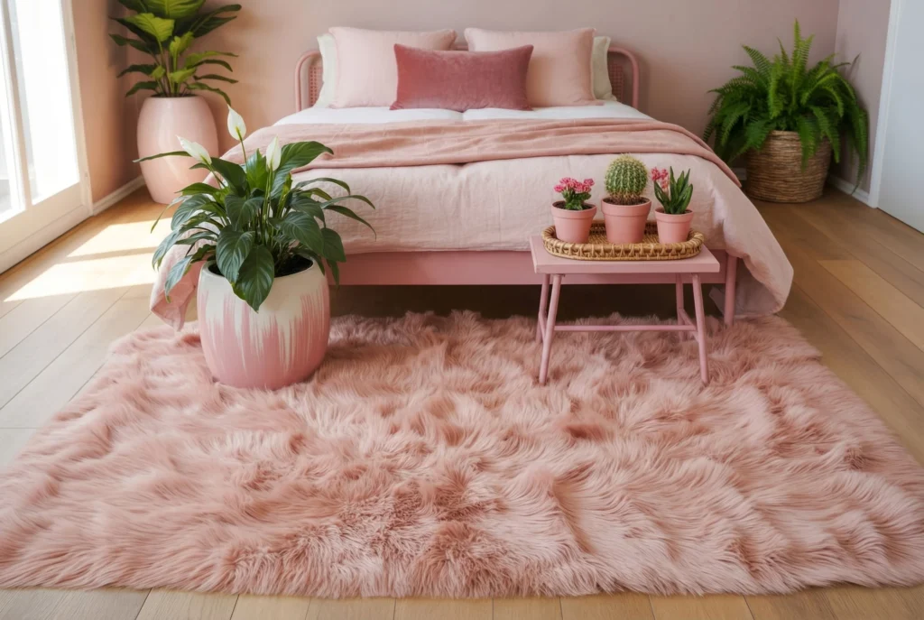 Blush Pink Faux Fur Rug for Floor Texture