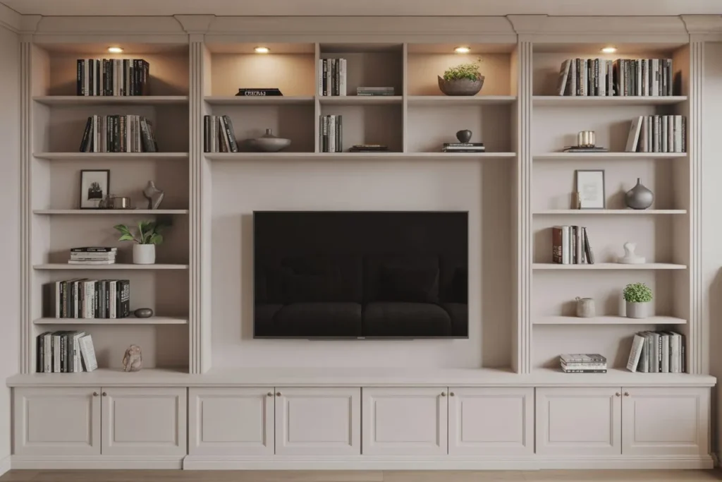 Built-In Shelving Around the TV