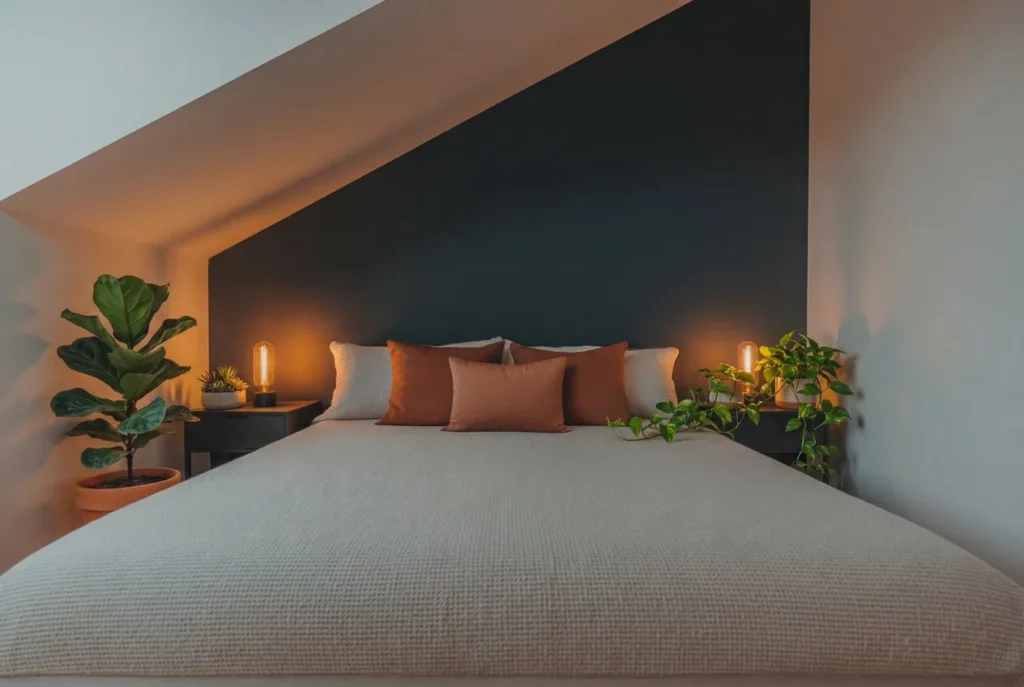 Charcoal Grey Accent Wall Behind the Bed