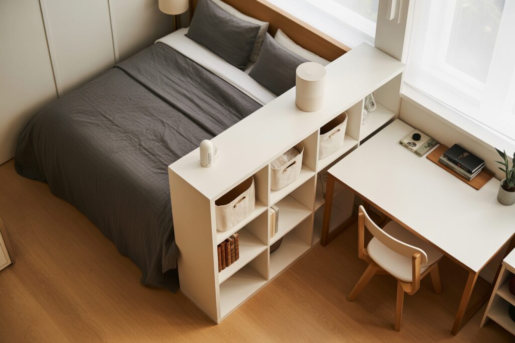 Cube Organizers Used as Bedroom Dividers