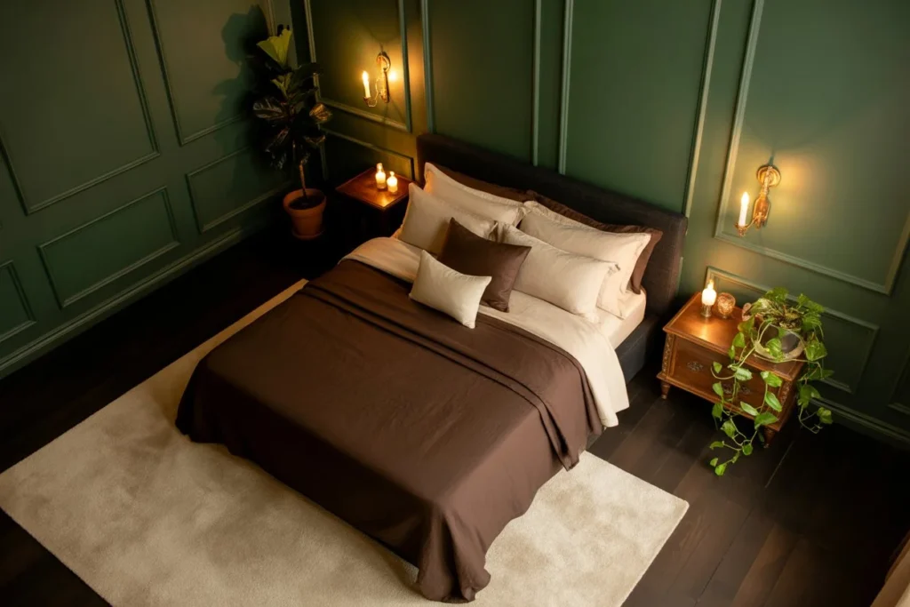 Dark Sage Green Bedroom for a Moody
