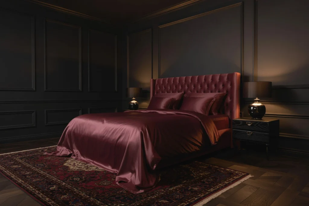 Deep Burgundy and Black Color Palette Bedroom