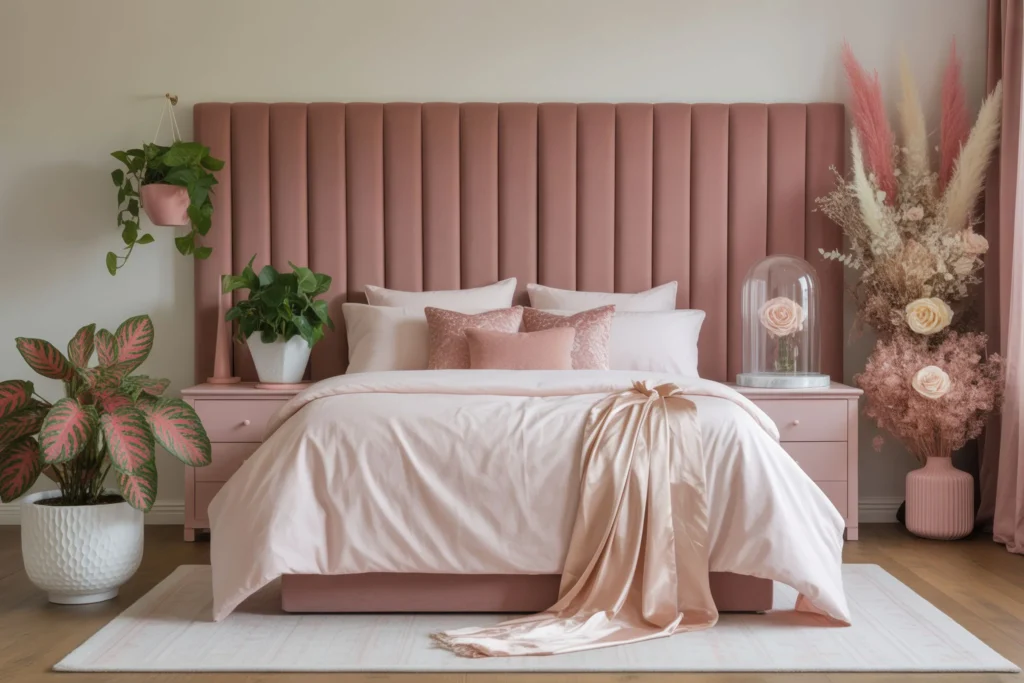 Dusty Rose Upholstered Headboard Statement