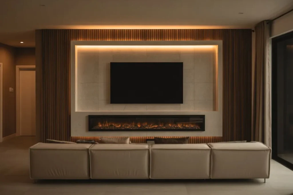 Floating Fireplace and TV Combination