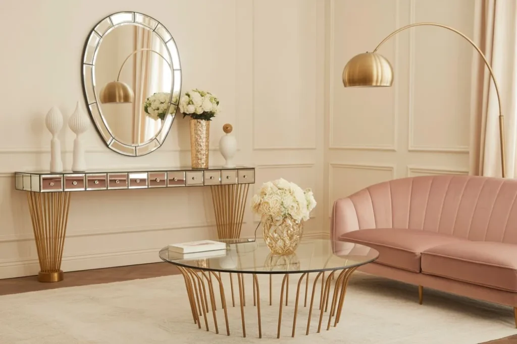 Glass Furniture with Gold Hardware