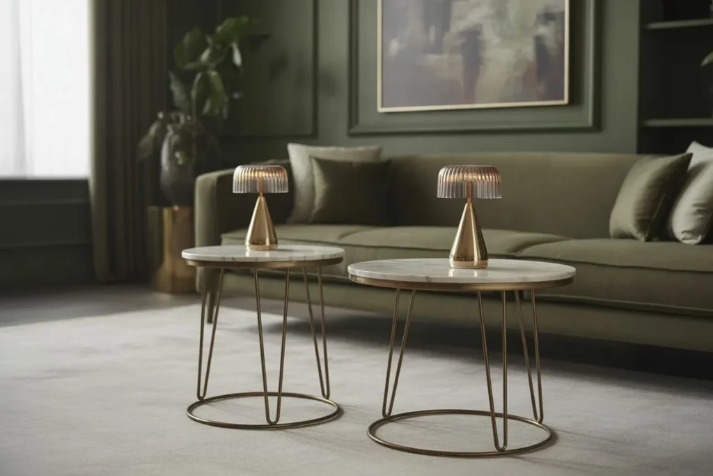 Gold-Legged Side Tables with Marble Tops
