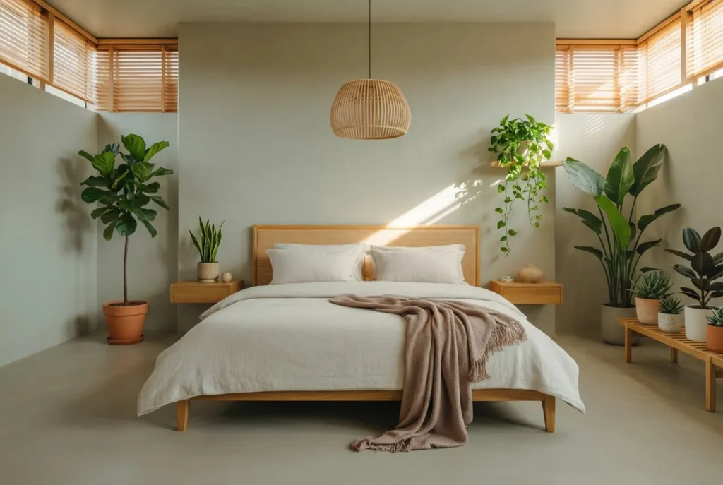 Grey Bedroom with Wood Accents