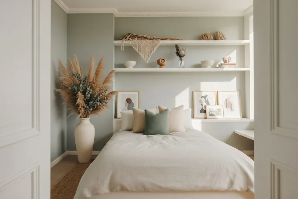 Grey Bedroom with Greenery and Plants