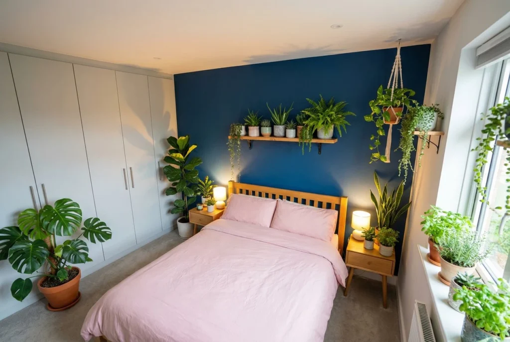 Navy Accent Wall With Wood Tones