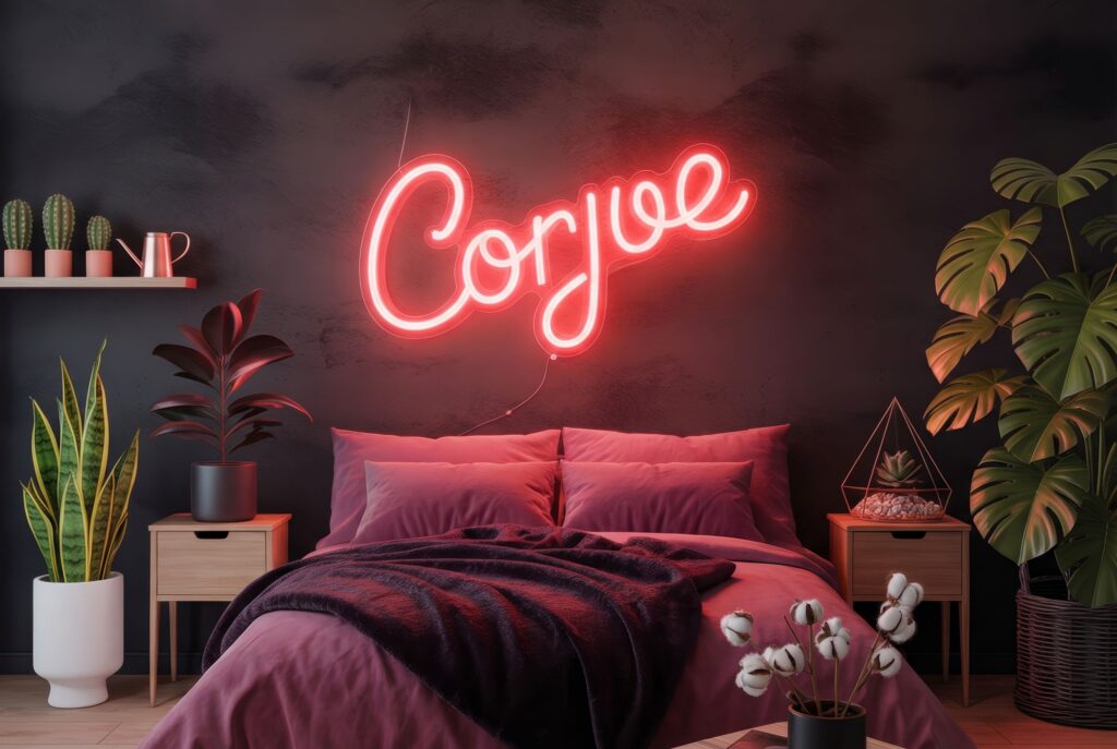 Pink Neon Sign as Bedroom Wall Art