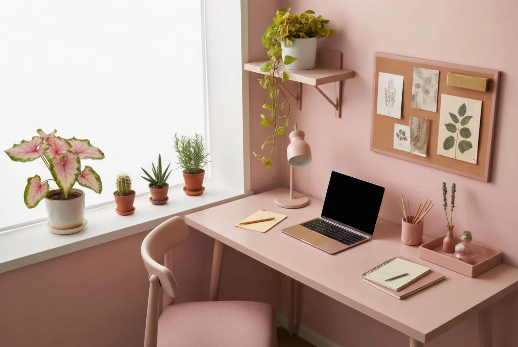 Rose Gold Desk Setup for a Bedroom Workspace