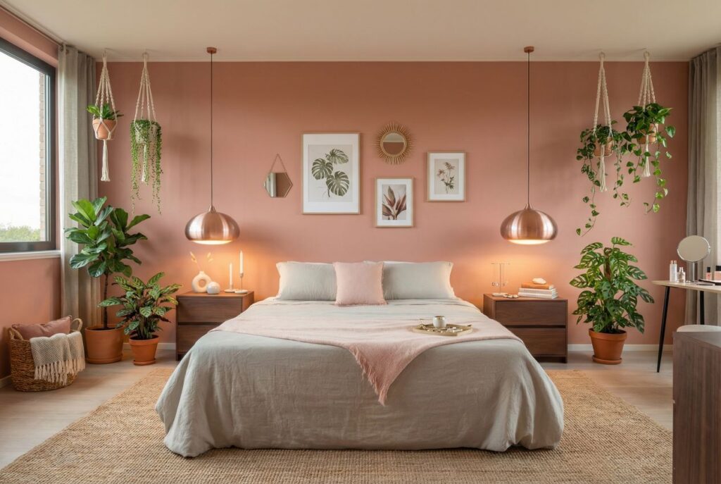 Rose Gold Pendant Lights Over the Bed
