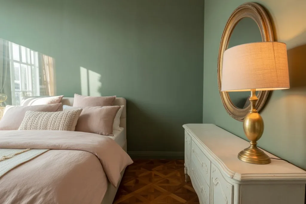 Sage Green Bedroom With Gold Accents