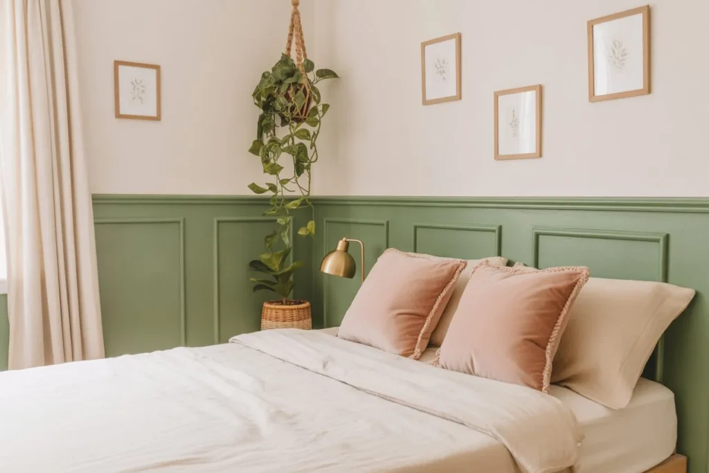 Sage Green Bedroom With Pink Accents