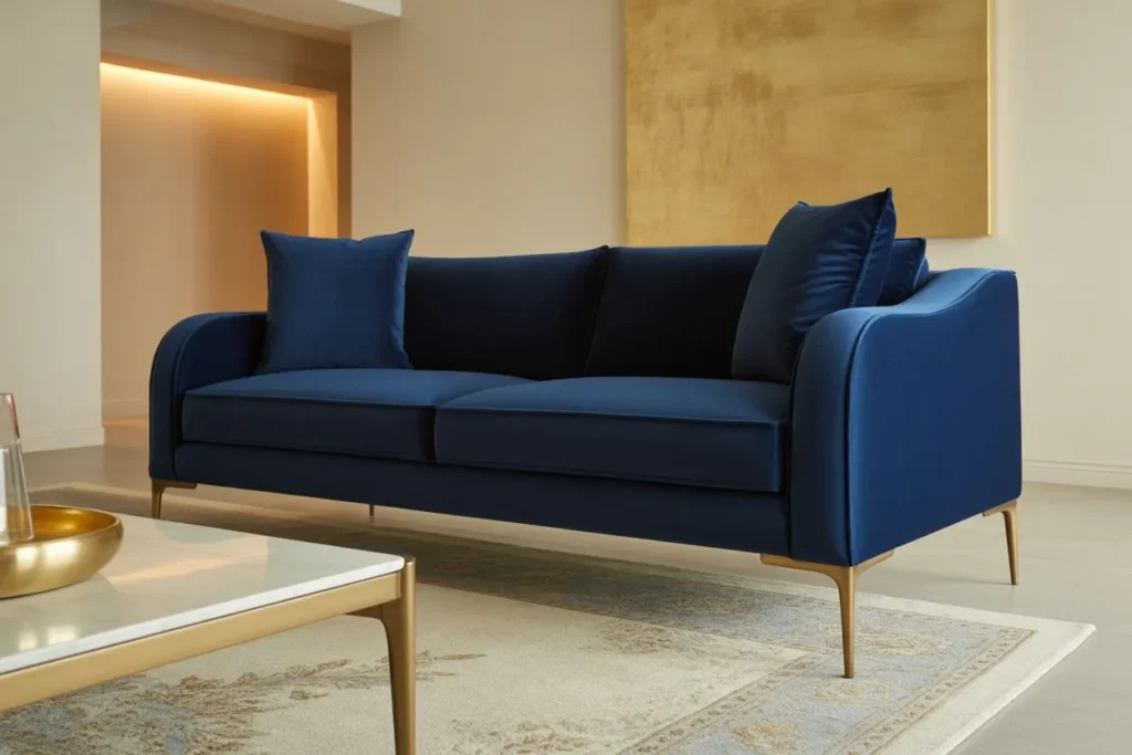 Velvet Sofa in Deep Jewel Tones with Gold Legs