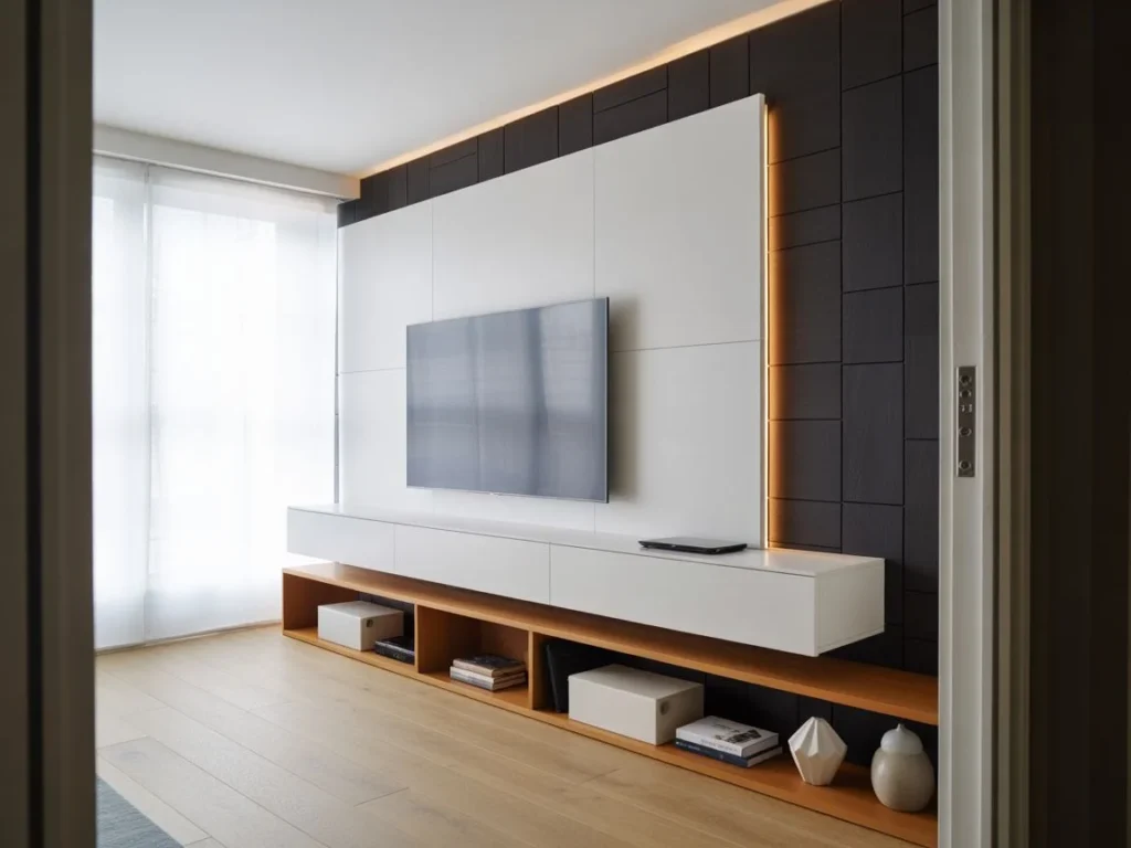 Wall-Mounted Media Console with Concealed Cable Tray
