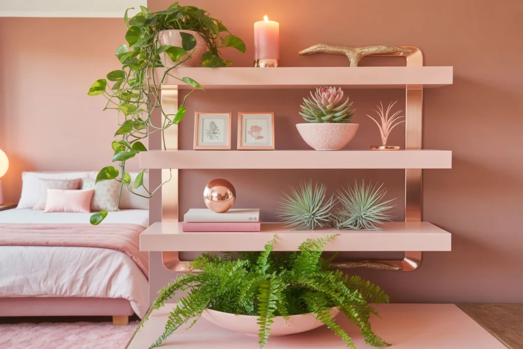 White and Rose Gold Floating Shelves for Display
