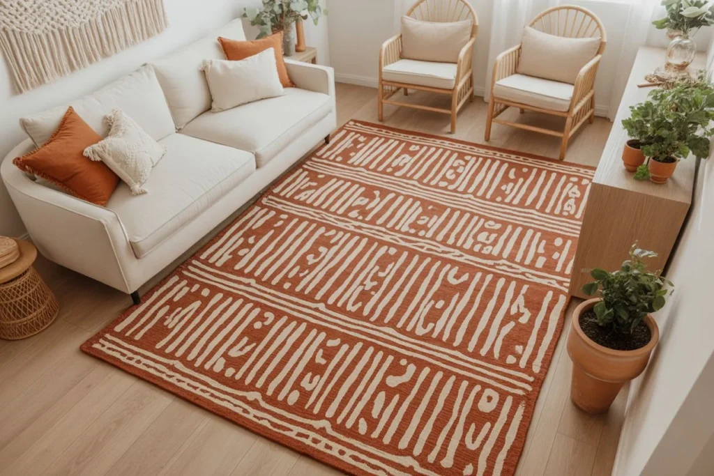 contemporary living room with the rug area