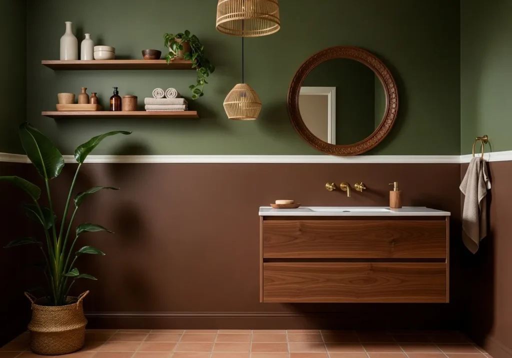 Green and Brown Earthy Two-Tone Bathroom Color