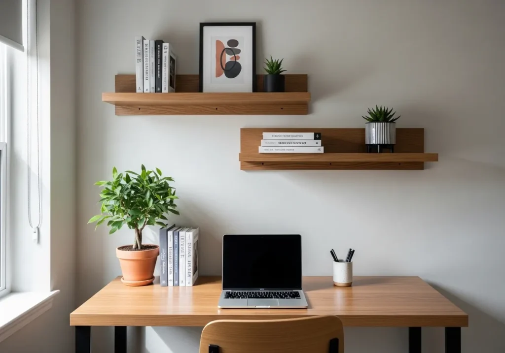 Wall-Mounted Shelf Desk Setup