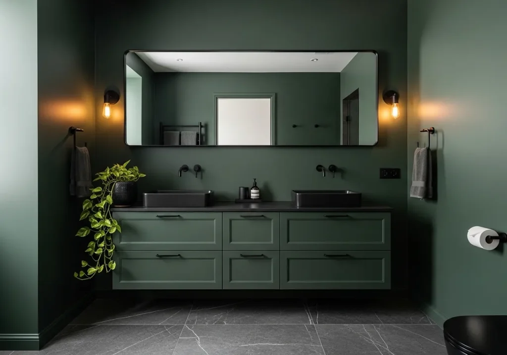 Forest Green with Black Fixtures for a Dramatic Pairing