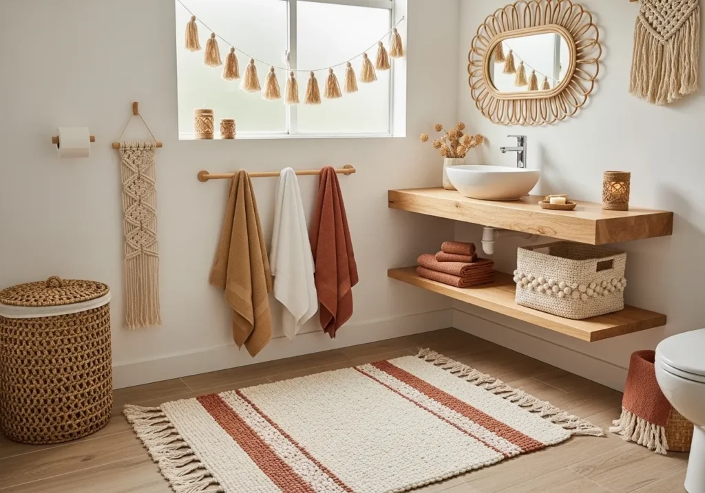 Boho Bathroom with Natural Woven Textiles