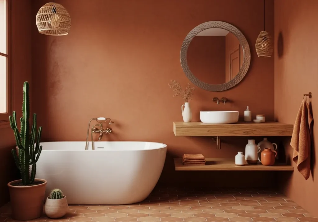 Warm Terracotta Brown for an Earthy Inviting Bathroom