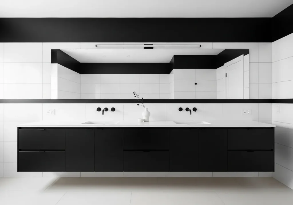 Two-Tone Color with Black Cabinets and White Walls
