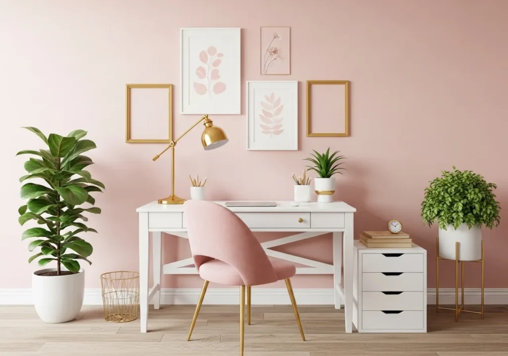 Feminine Pink and Gold Workspace