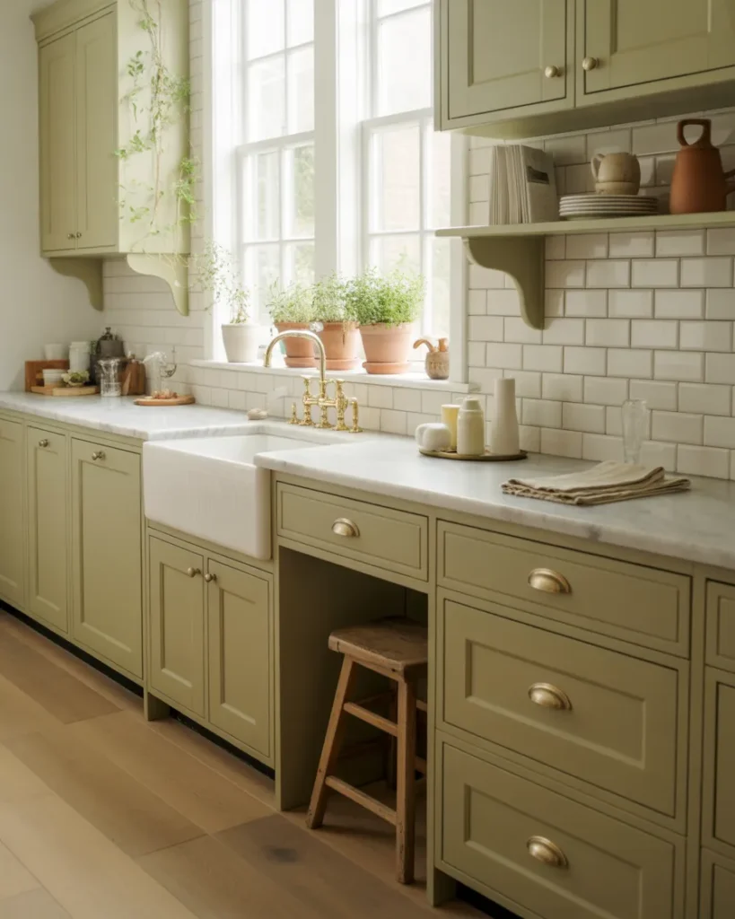 Dusty Sage + Warm Brass kitchen color