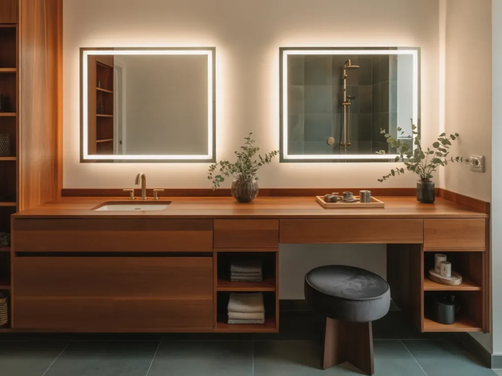 One Sink Vanity with Built-In Makeup Area