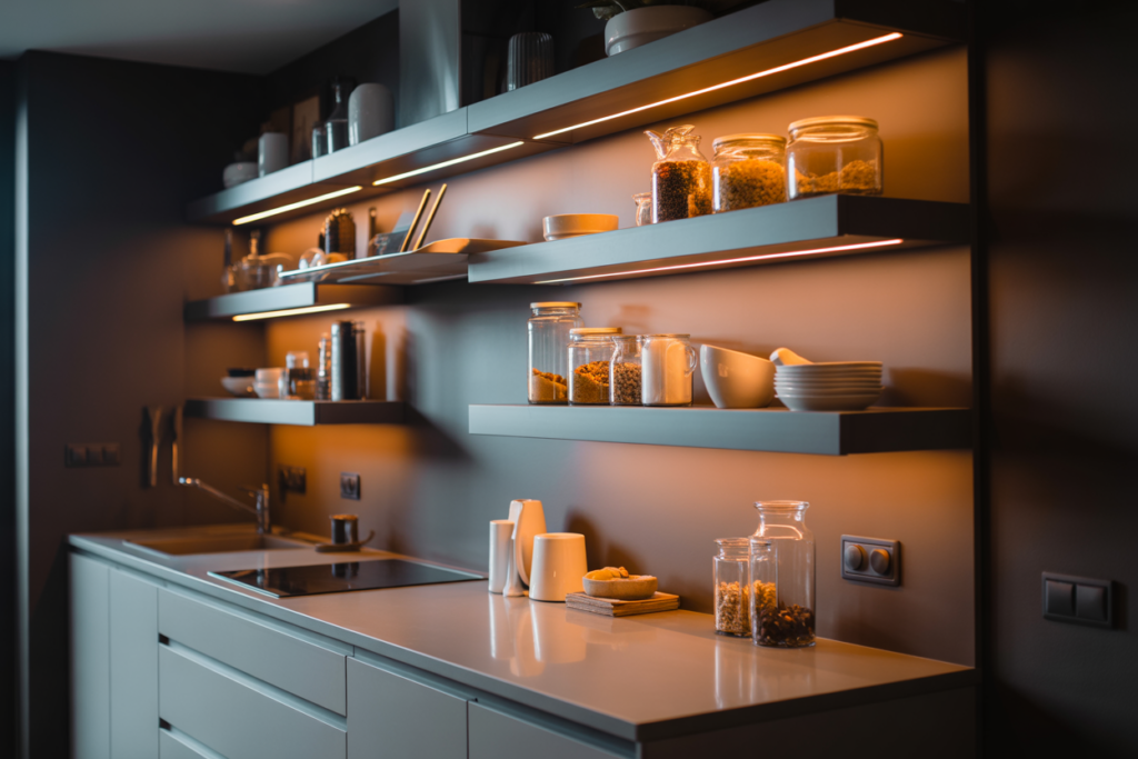 Open Shelves with LED Lighting