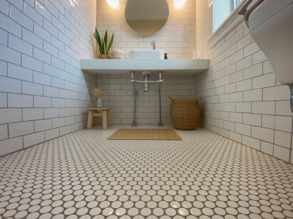 Small Bathroom Penny Tile Floor