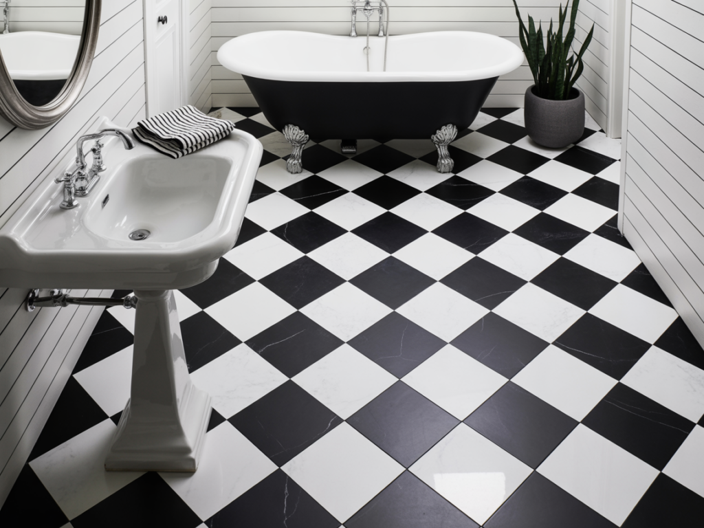 Bold Black and White Checkerboard Pattern Floor