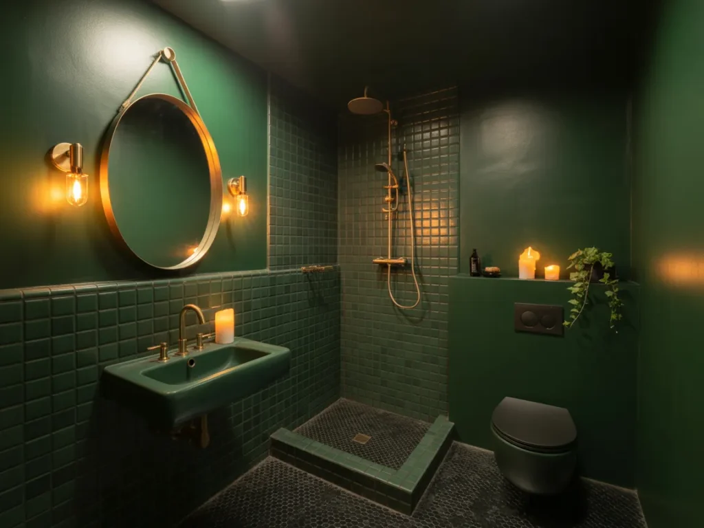 Tiny Bathroom with Dark Dramatic Design
