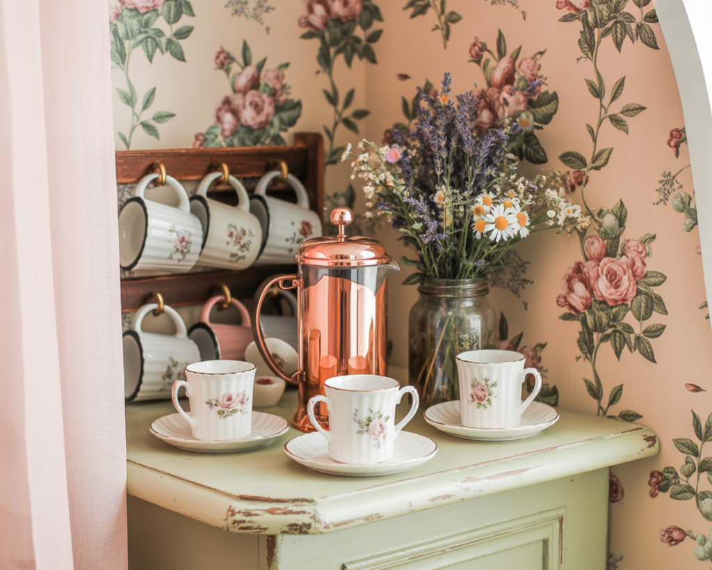 Cottagecore Coffee Corner with Floral Touches