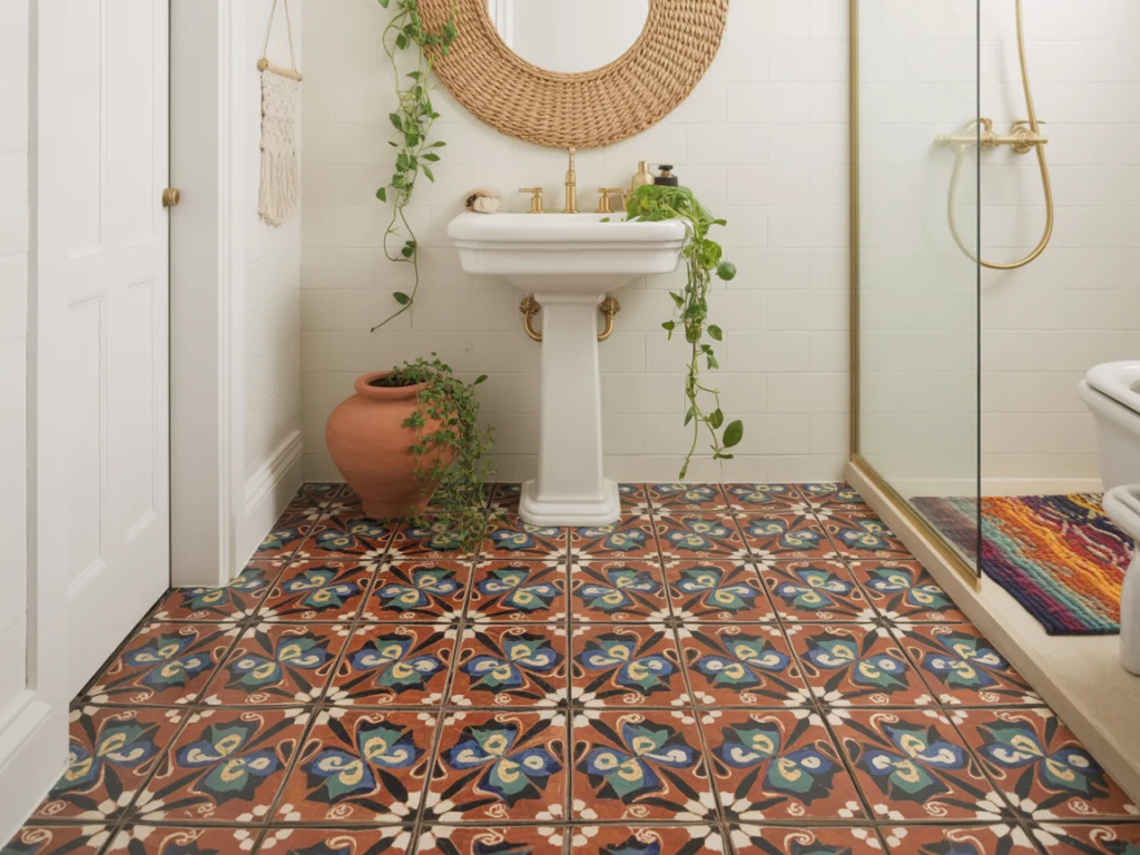 Boho Patterned Mosaic Floor Tile