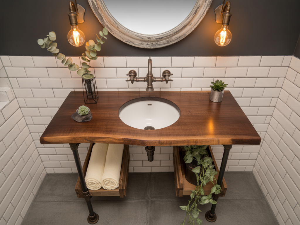 DIY Pipe and Wood Vanity