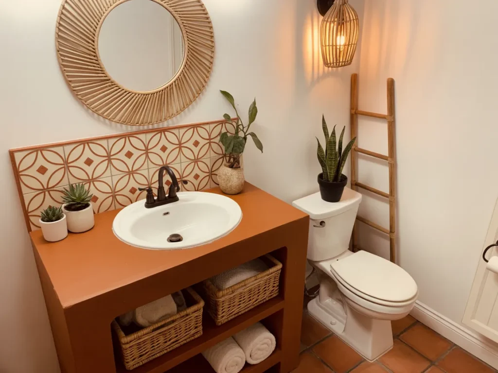 Painted Vanity with Peel-and-Stick Tile Backsplash