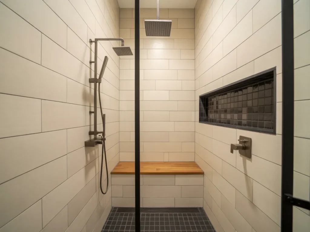 Walk-In Shower with Black Frame Glass Panel