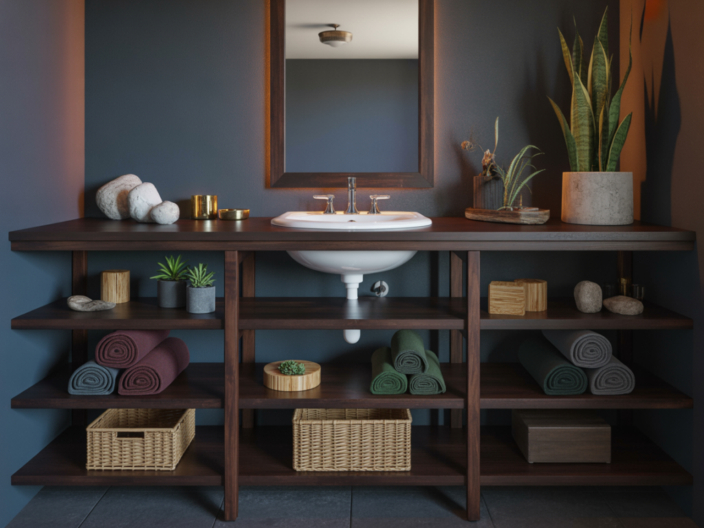 Open Shelf Vanity with Decor Styling