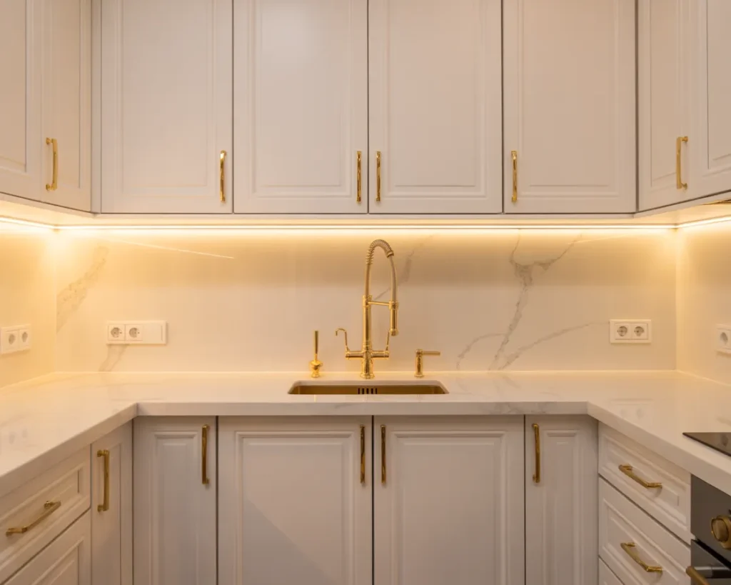 Compact Kitchen With Gold Accents